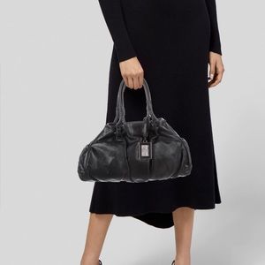 GIORGIO ARMANI SOFT CALF SKIN BLACK LEATHER SHOULDER BAG.